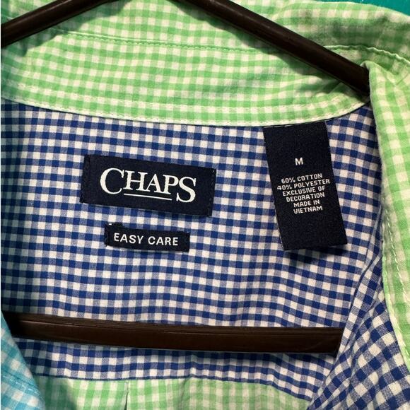 Chaps Easy Care Gingham Blue Lime Green Colorblock Long Sleeve Button Up Men's M - Picture 5 of 10